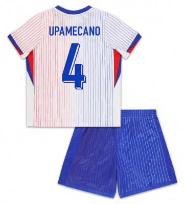 Francia Dayot Upamecano #4 Segunda Equipación Niños Eurocopa 2024 Manga Corta (+ Pantalones cortos)